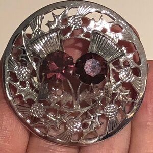 Mizpah Celtic Silver Tone Thistle Purple Brooch